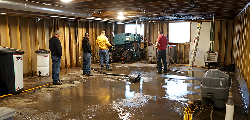 Cleaning Sewage From Basement Floor in Decatur